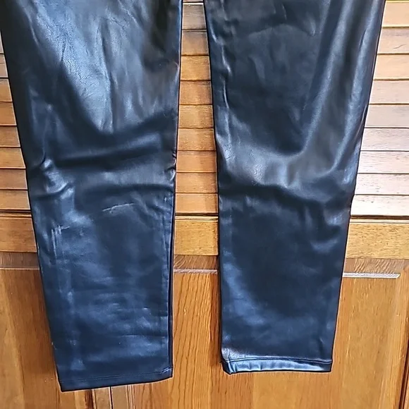 Shinestar black vegan leather pants not worn Size XL washable high rise - Picture 5 of 11